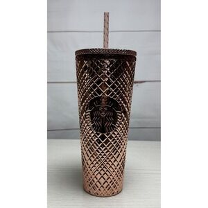 NWT / Starbucks Rose Gold Studded Tumbler with Straw 24‎ oz / Sku0076